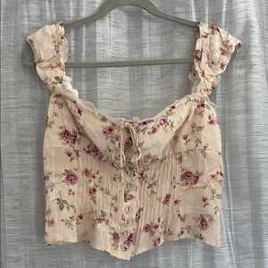 Princess Polly Floral Button-Up Blouse - Cream and Pink